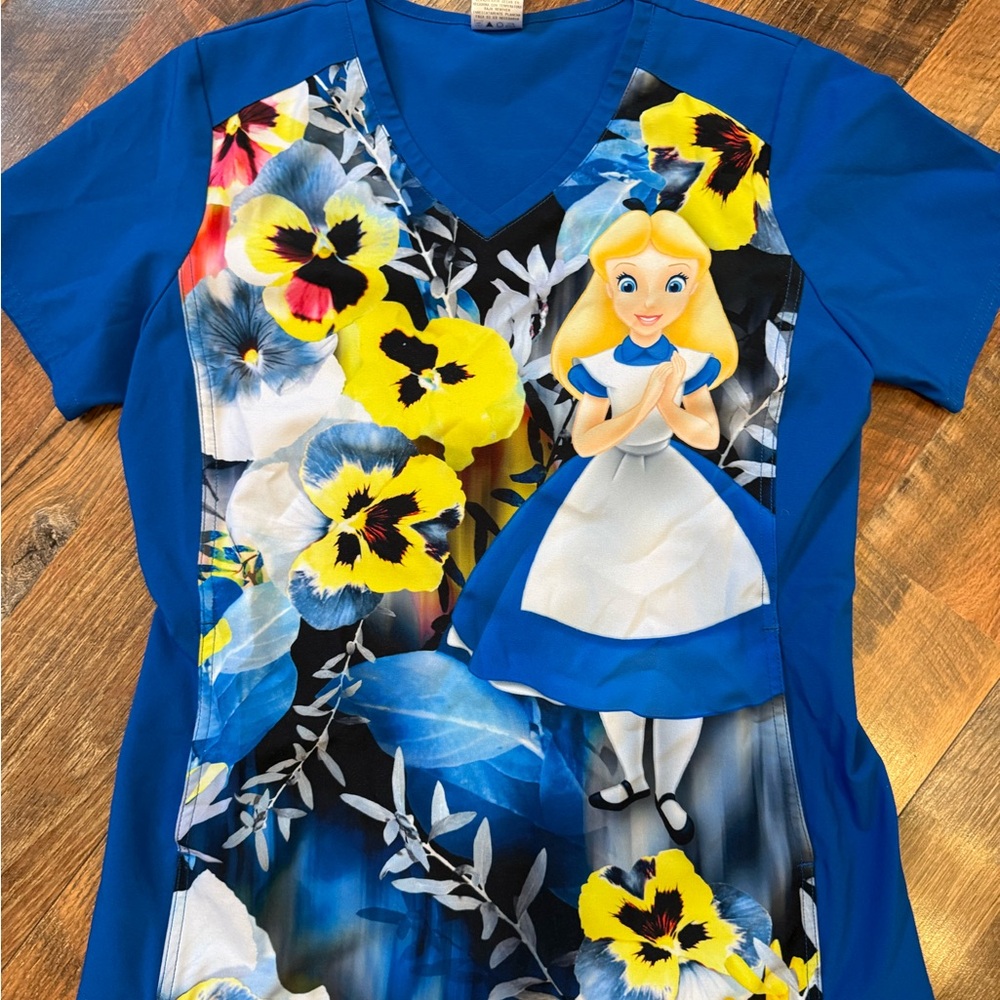 Disney Blue Alice in Wonderland Floral Top